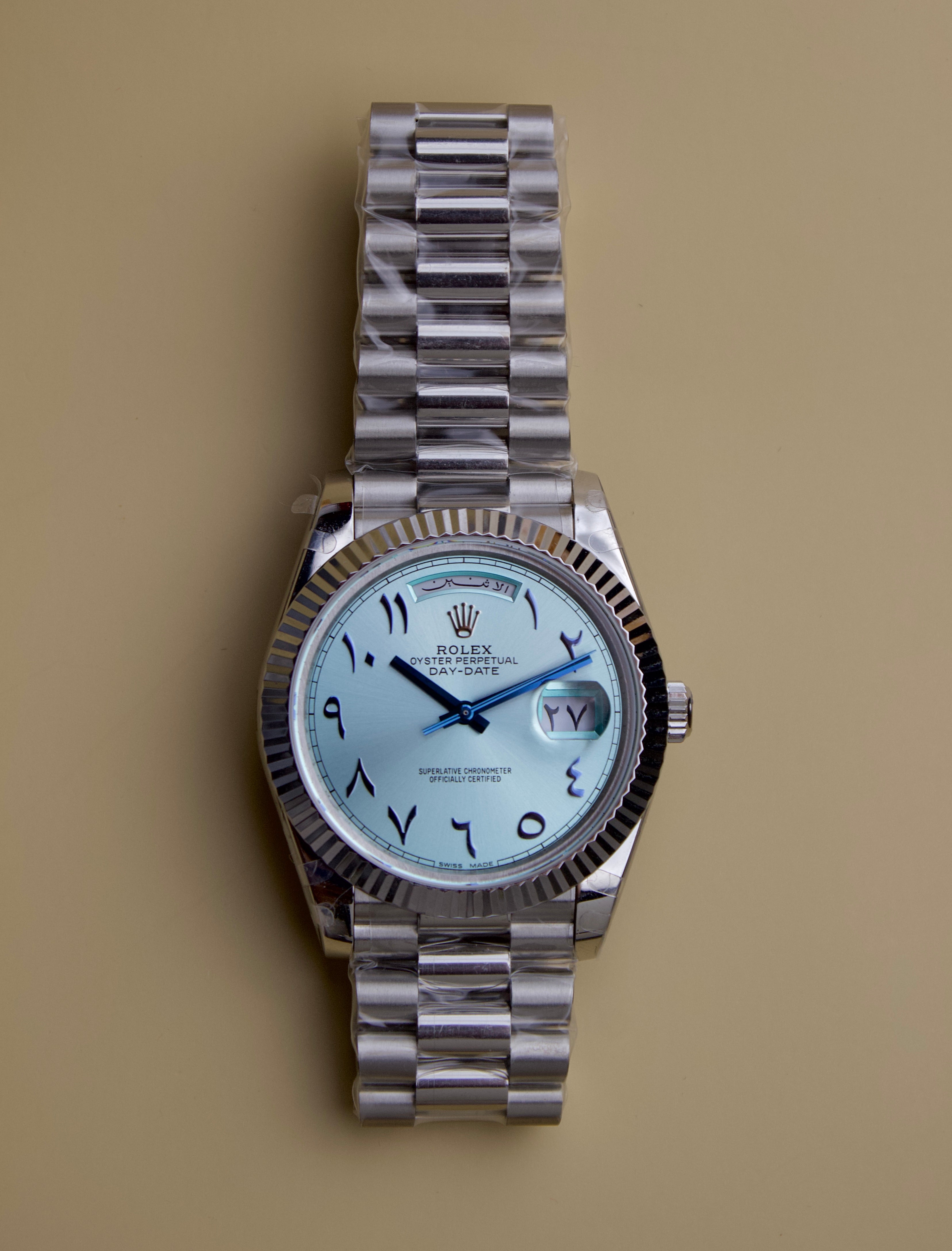 ROLEX OYSTER PERPETUAL DAY-DATE ICE BLUE ARABIC DIAL