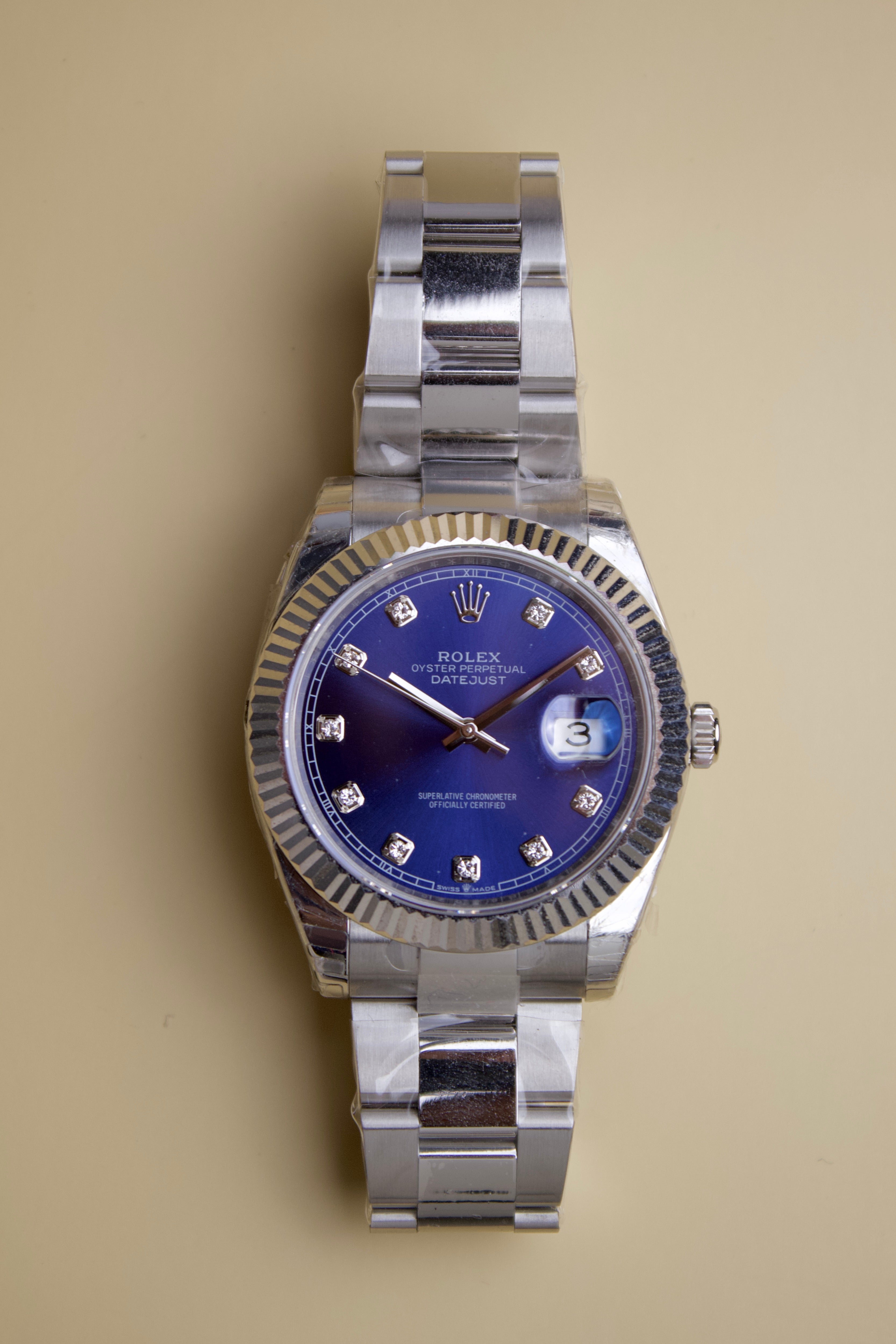 ROLEX DATEJUST 41 BRIGHT BLUE DIAL WITH DIAMONDS
