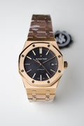 AUDEMARS PIGUET ROYAL OAK BLACK DIAL ROSE GOLD BRACE