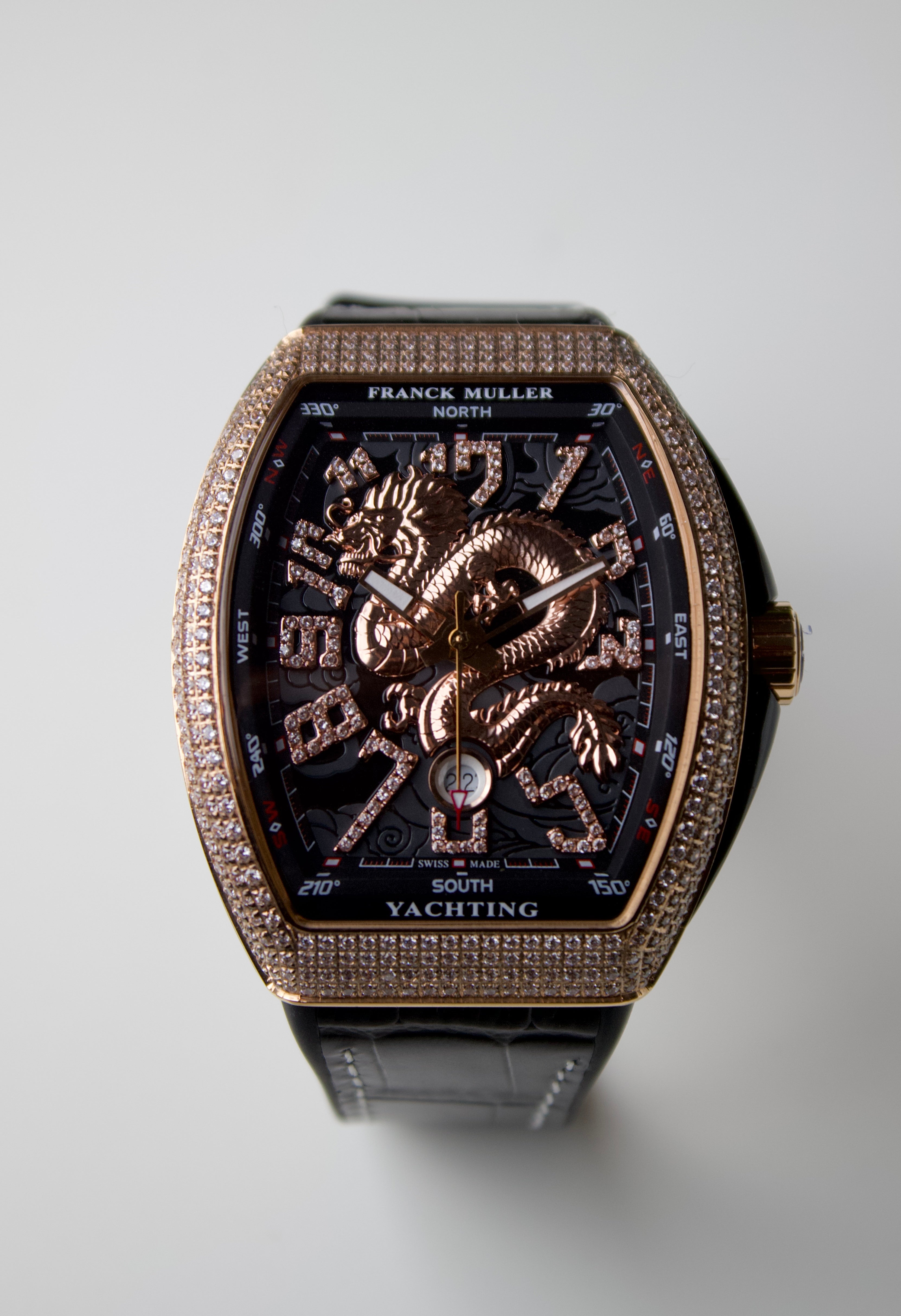 FRANCK MULLER VANGUARD YACHTING DRAGON EDITION DIAMOND CASE BLACK DIAL