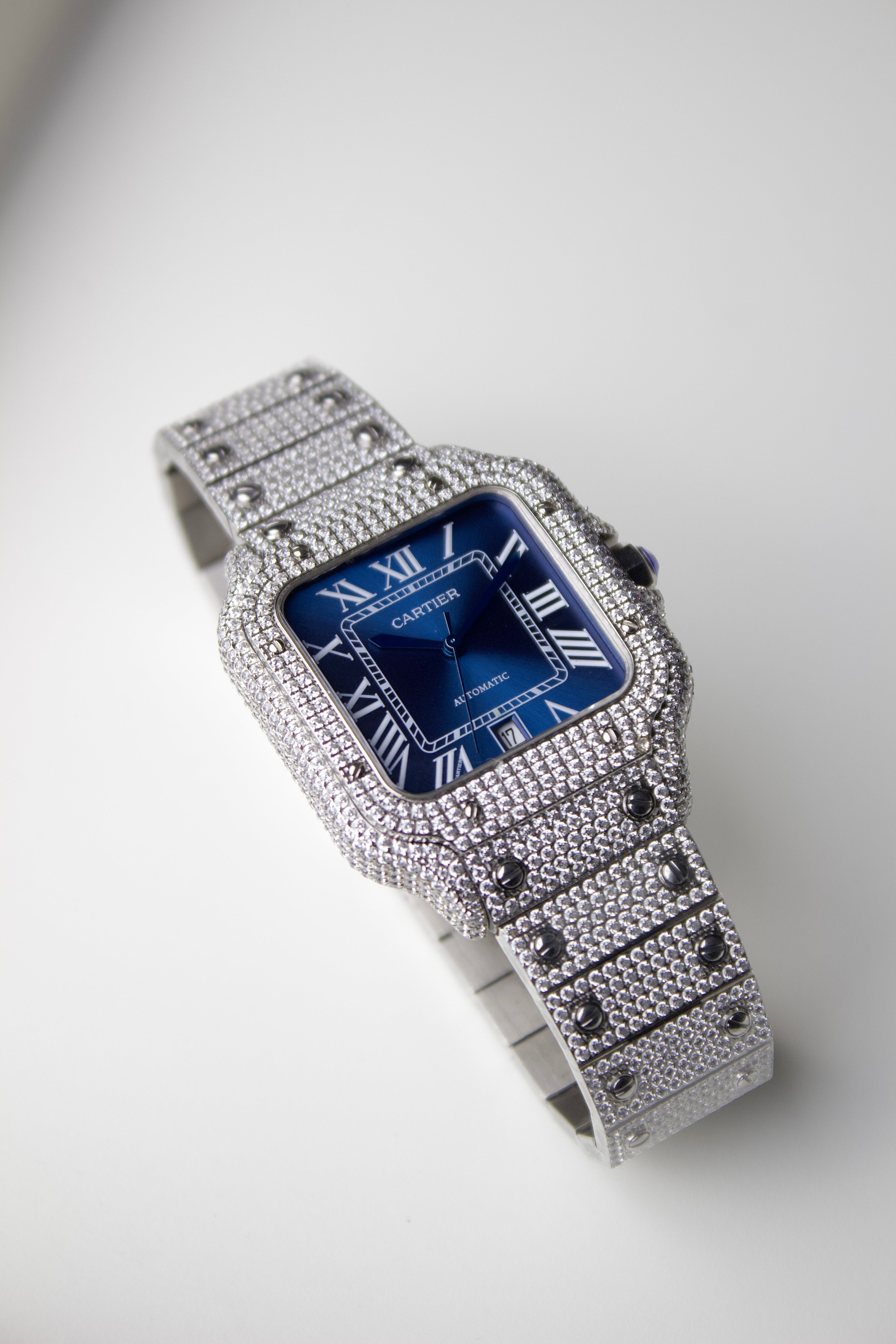 CARTIER SANTOS DE CARTIER ICED OUT WITH BLUE DIAL