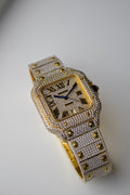 CARTIER SANTOS DE CARTIER ICED OUT GOLD WITH FULL PAVÉ DIAMOND DIAL