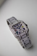CARTIER SANTOS DE CARTIER ICED OUT WITH RAINBOW ROMAN NUMERAL FULL PAVÉ DIAL