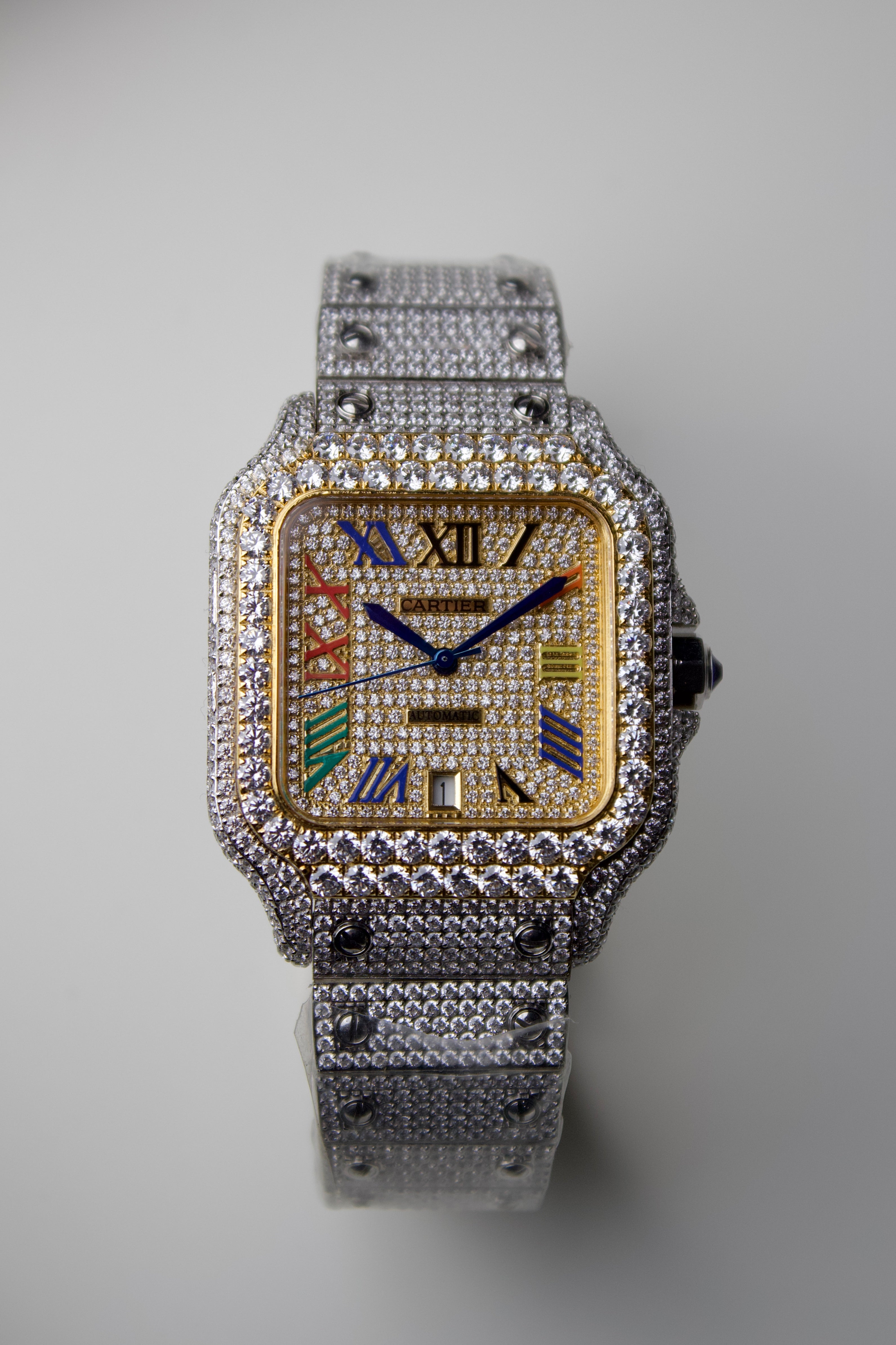 CARTIER SANTOS DE CARTIER WITH DIAMOND PAVÉ AND MULTICOLOR