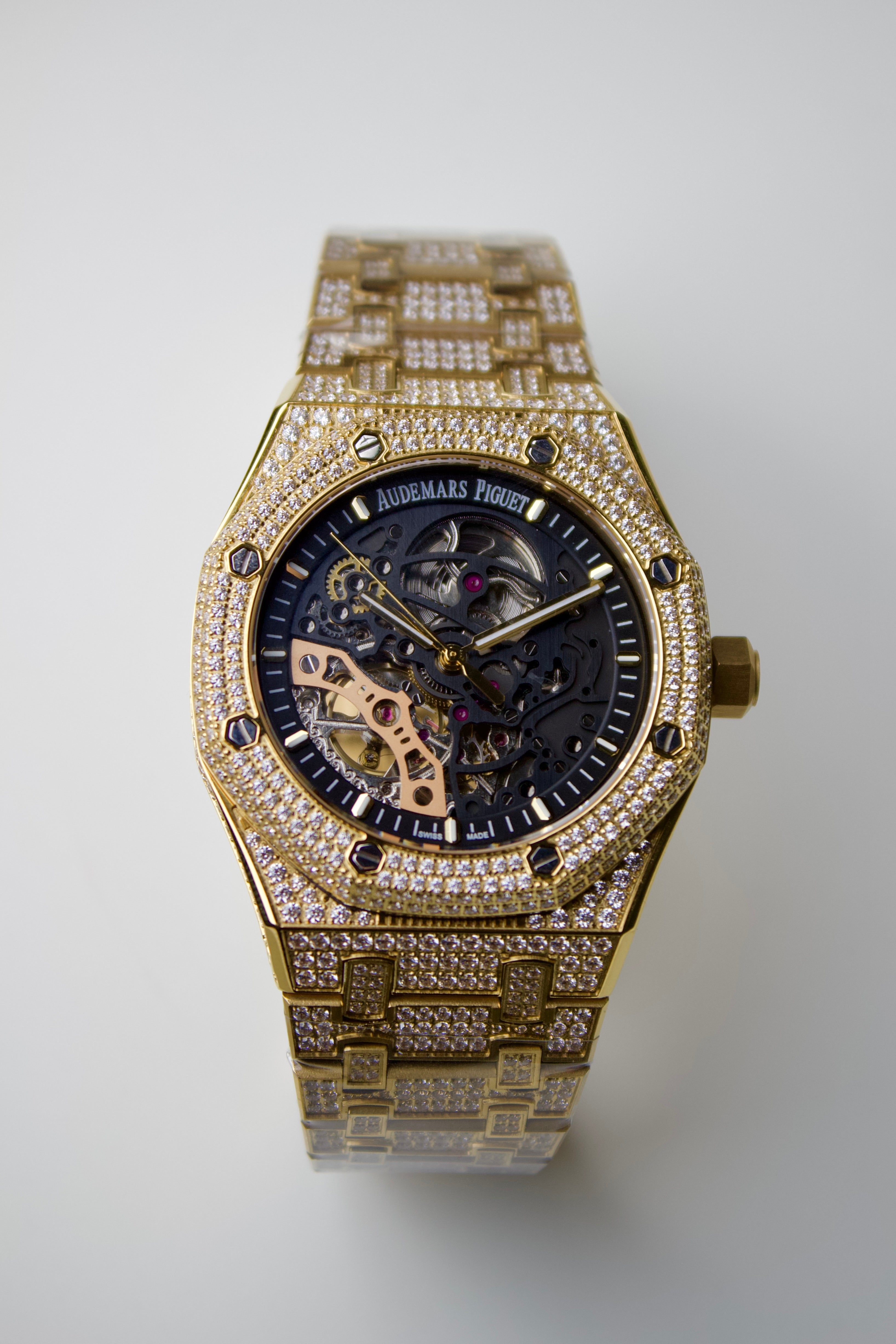 AUDEMARS PIGUET ROYAL OAK DOUBLE BALANCE WHEEL OPENWORKED YELLOW GOLD DIAMOND SET BLACK DIAL
