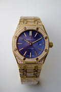 AUDEMARS PIGUET ROYAL OAK SELF-WINDING YELLOW GOLD DIAMOND SET PURPLE DIAL
