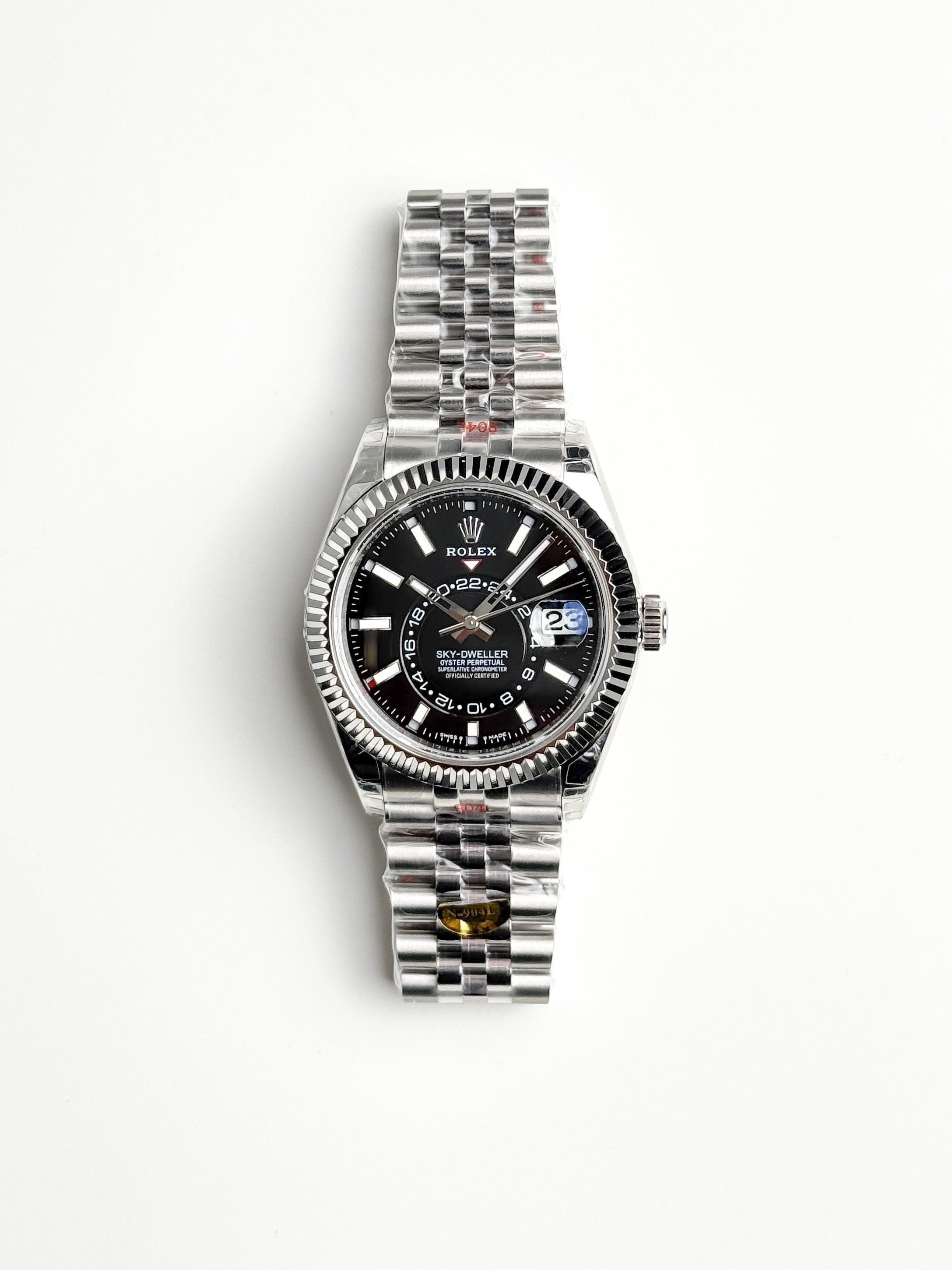 ROLEX OYSTERSTEEL AND WHITE GOLD WITH BRIGHT BLACK DIAL